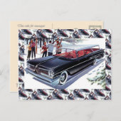 Carte Postale Publicité pour voitures anciennes, Ski en voiture (Devant / Derrière)