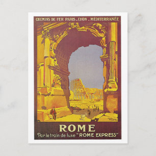 Carte Postale Publicité pour voyage à Rome en train Vintage