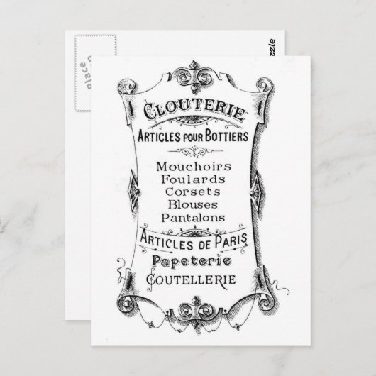 Carte Postale Publicité Vintage (Devant / Derrière)