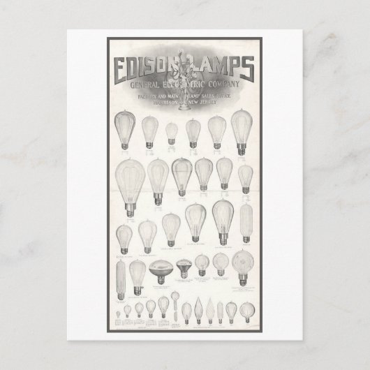 Carte Postale Publicité vintage Lampes à lumière Edison (Devant)