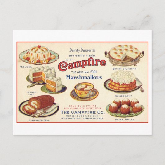 Carte Postale Publicité vintage pour Camfire Marshmallows (Devant)