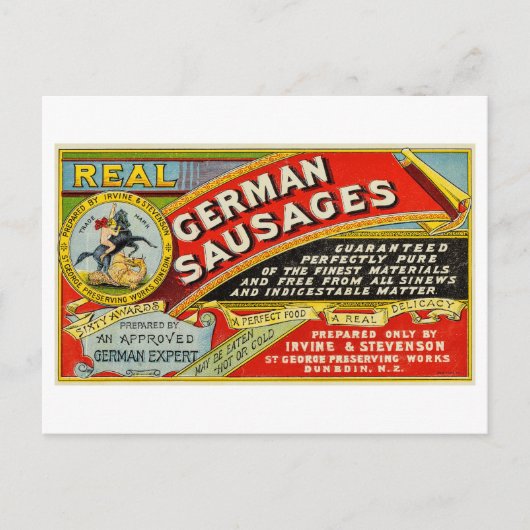 Carte Postale Publicité vintage pour "Real" saucisses allemandes (Devant)
