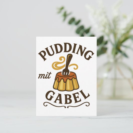 Carte Postale Pudding Mit Gabel Funny Design (Debout devant)