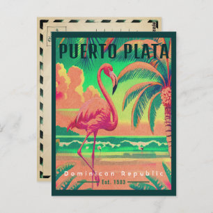 Carte Postale Puerto Plata DR Retro Flamants roses Souvenir 1950