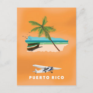 Carte Postale Puerto Rico illustrated map travel poster.