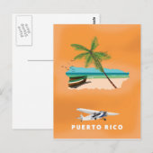 Carte Postale Puerto Rico illustrated map travel poster. (Devant / Derrière)