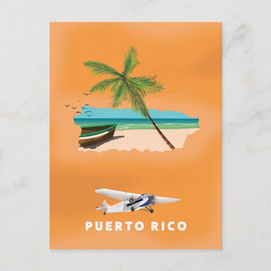 Carte Postale Puerto Rico illustrated map travel poster. (Devant)