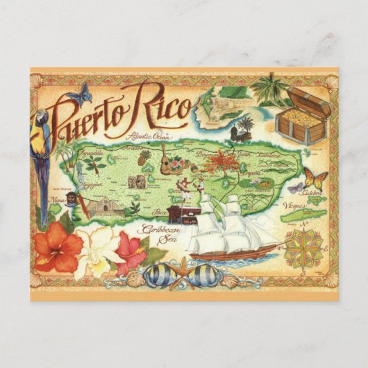 Carte Postale Puerto Rico Map  Postcard (Devant)