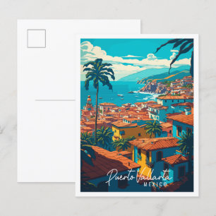Carte Postale Puerto Vallarta Mexique illustration de voyage vin