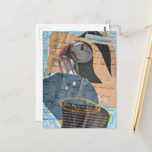 Carte Postale Puffin and Fish Chapter Eleven Mixed Media Collage (Devant/Arrière en situation)
