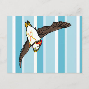 Carte Postale Puffin Portant Un Casquette Un Casquette Cousu