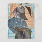 Carte Postale Puffin With Fish Mixed Media Collage (Devant)