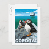 Carte Postale Puffins & Cruise Ship - Cordova, Alaska (Devant / Derrière)