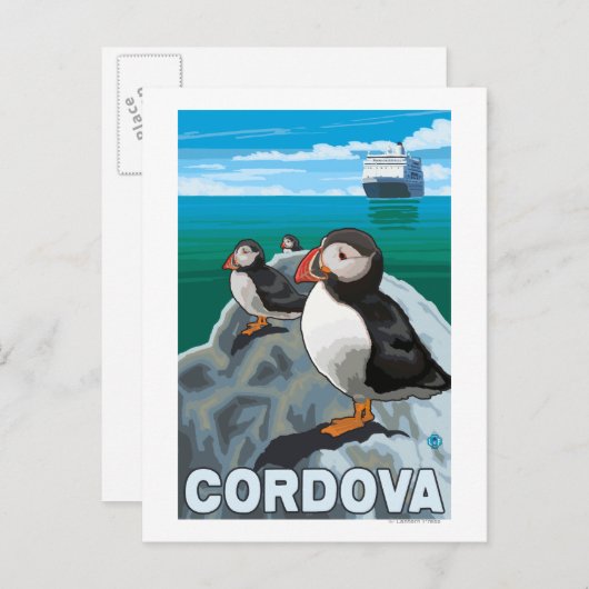 Carte Postale Puffins & Cruise Ship - Cordova, Alaska (Devant / Derrière)