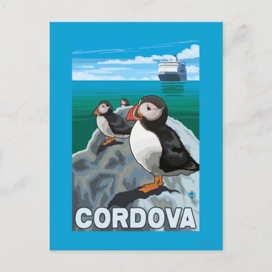 Carte Postale Puffins & Cruise Ship - Cordova, Alaska (Devant)