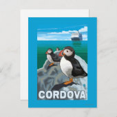Carte Postale Puffins & Cruise Ship - Cordova, Alaska (Devant / Derrière)