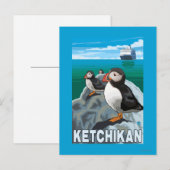 Carte Postale Puffins & Cruise Ship - Ketchikan, Alaska (Devant / Derrière)