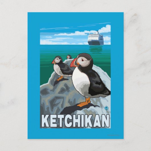 Carte Postale Puffins & Cruise Ship - Ketchikan, Alaska (Devant)