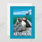 Carte Postale Puffins & Cruise Ship - Ketchikan, Alaska (Devant / Derrière)