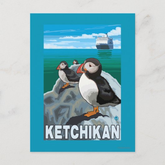 Carte Postale Puffins & Cruise Ship - Ketchikan, Alaska (Devant)