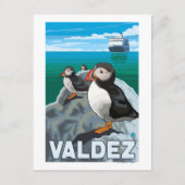 Carte Postale Puffins & Cruise Ship - Valdez, Alaska (Devant)