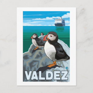 Carte Postale Puffins & Cruise Ship - Valdez, Alaska