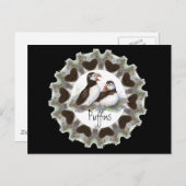 Carte Postale Puffins d'aquarelle avec Coeurs pour les fans de P (Devant / Derrière)