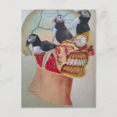 Carte Postale Puffins on the Brain Surreal mixed media collage (Devant)