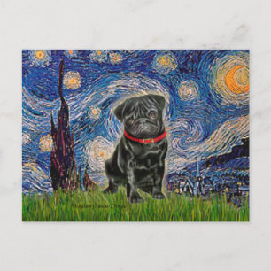Carte Postale Pug 13 (noir) - Nuit étoilée