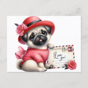 Carte Postale Pug Chapeau Rouge 