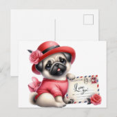 Carte Postale Pug Chapeau Rouge (Devant / Derrière)