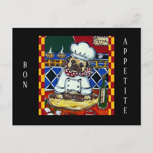 Carte Postale Pug Chef Pizza (Devant)