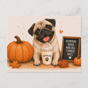 Carte Postale Pug Chien Confortable Pumpkin Spice Puppaccino