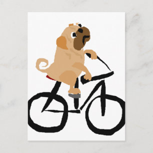 Carte Postale Pug Chien Drôle à Vélo