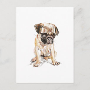 Carte postale Pug – Illustration de chien dessinée