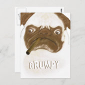 Carte Postale Puggy Grumpy personnalisée avec Cigar (Devant / Derrière)
