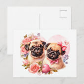Carte Postale Pugs de la Saint-Valentin (Devant / Derrière)