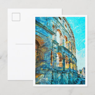 Carte Postale Pula Croatie Belle peinture à huile Paysage