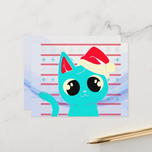 Carte Postale Pull Ugly Noël - Chat de Noël Drôle (Devant/Arrière en situation)