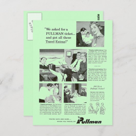 Carte Postale Pullman Sleeping Car pour les voyages en train d'u (Devant / Derrière)