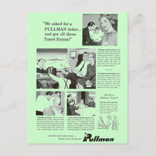 Carte Postale Pullman Sleeping Car pour les voyages en train d'u (Devant)