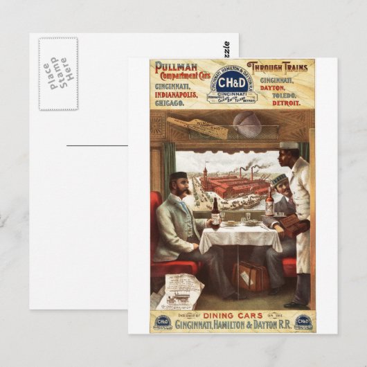 Carte Postale Pullman wagon restaurant dans le train 1894 (Devant / Derrière)