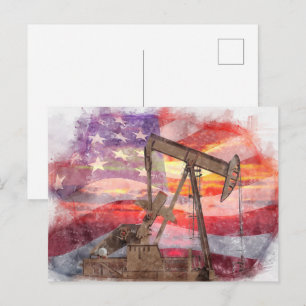 Carte Postale Pumpjack silhouette pastille Drapeau américain