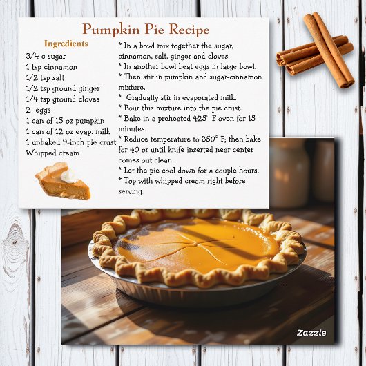 Carte Postale Pumpkin Pie Recipe Card