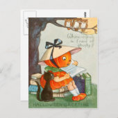 Carte Postale Pumpkinhead Black Cat Jack-o'-lantern Citrouille (Devant / Derrière)