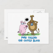 Carte Postale Pun Drôle - Porc Appelant Le Boeuf Noir (Devant / Derrière)