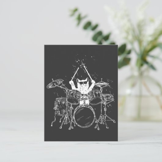 Carte Postale Punk Rockstar Kitten Kitty Chat Drummer Jouer (Debout devant)