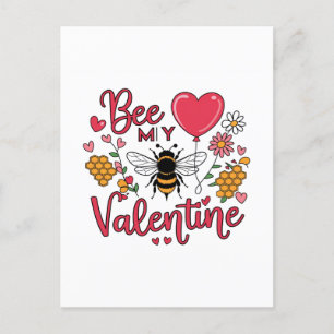 Carte Postale Punny Bee my Valentine Hearts and Flowers