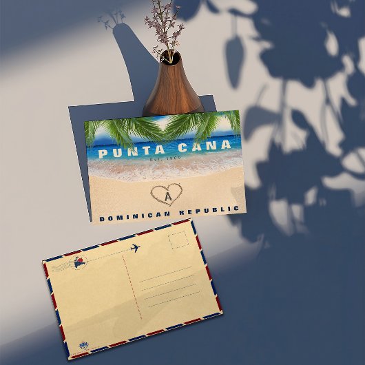 Carte Postale Punta Cana DR palmier feuille coeur souvenirs