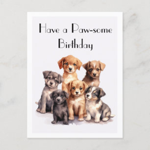 Carte Postale Puppies d'aquarelle mignonne Joyeux Anniversaire P